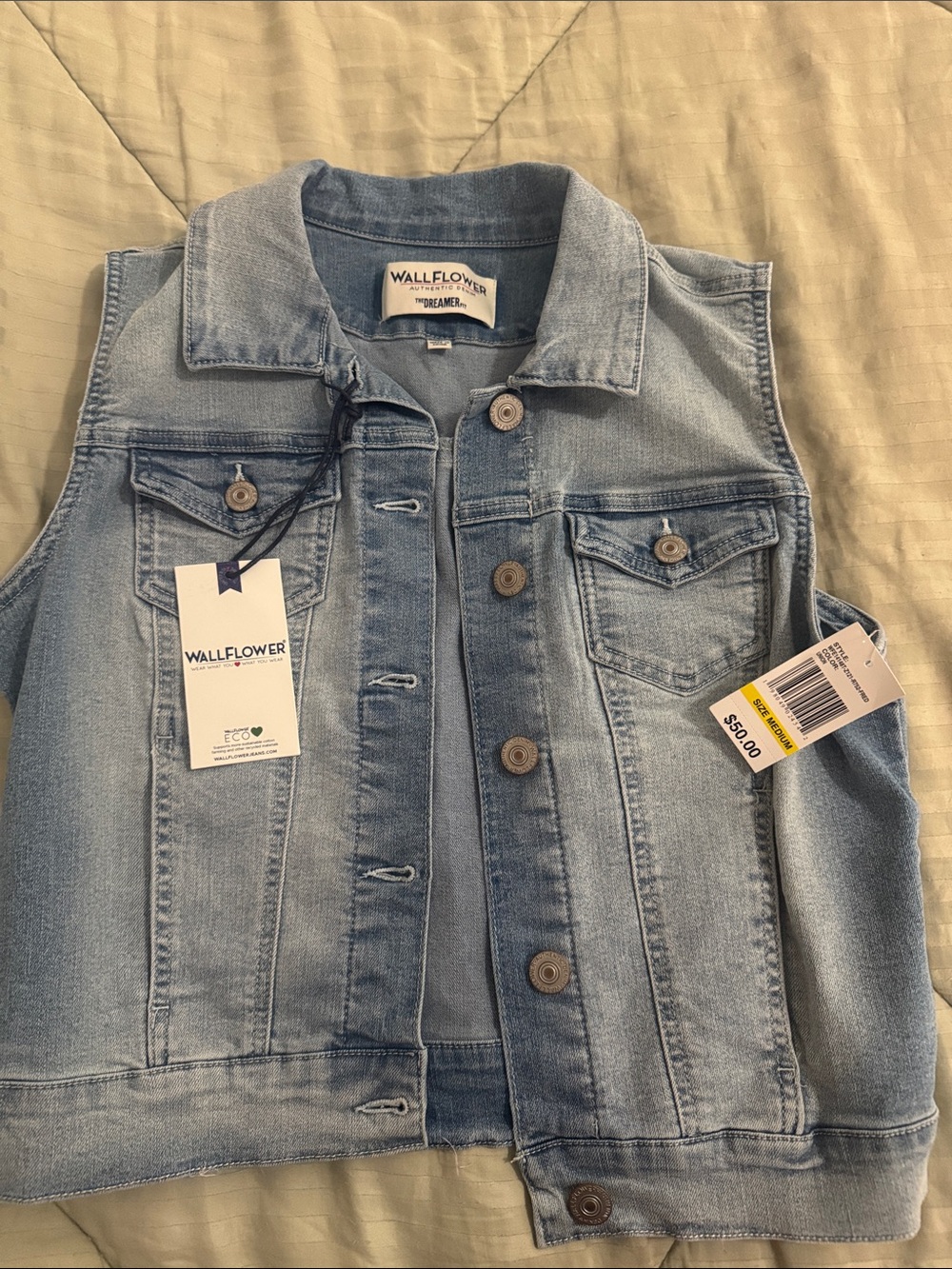 Wallflower Faded Blue Denim Button Vest